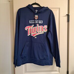 MAJESTIC MINNESOTA TWINS NAVY BLUE PULLOVER HOODIE MENS SIZE LARGE BASEBALL
